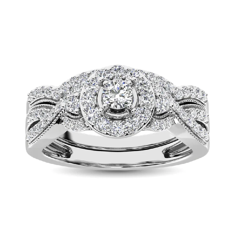 Unique engagement rings for women-10K White Gold 3/4 Ctw Diamond Bridal Ring