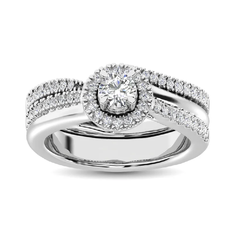 Diamond halo engagement ring for women-10K White Gold 1/2 Ctw Diamond Bridal Ring