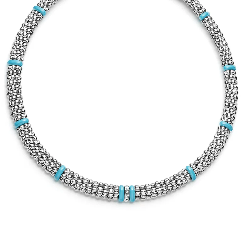 Silver necklace for women-Blue Caviar Single Station Diamond Caviar Necklace