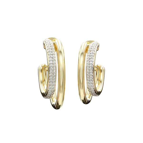 Statement drop earrings for women-Madre Oval Double Line Claw Hoops