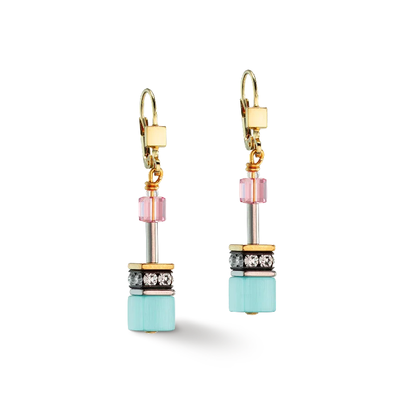 Sterling silver drop earrings for women-GeoCUBE® Iconic Gentle Multicolour earrings