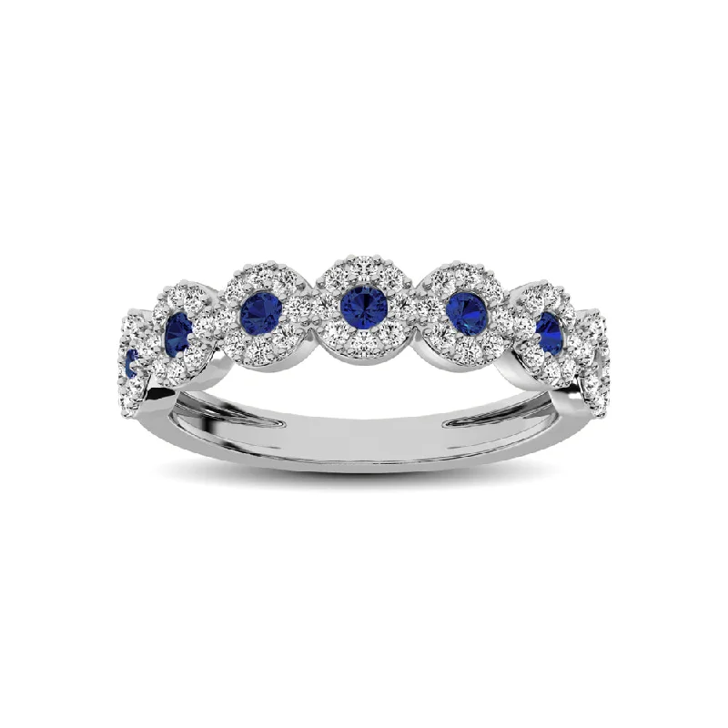 Custom engagement ring for women-14K White Gold 5/8 Ct.Tw. Diamond & Blue Sapphire Stackable Band