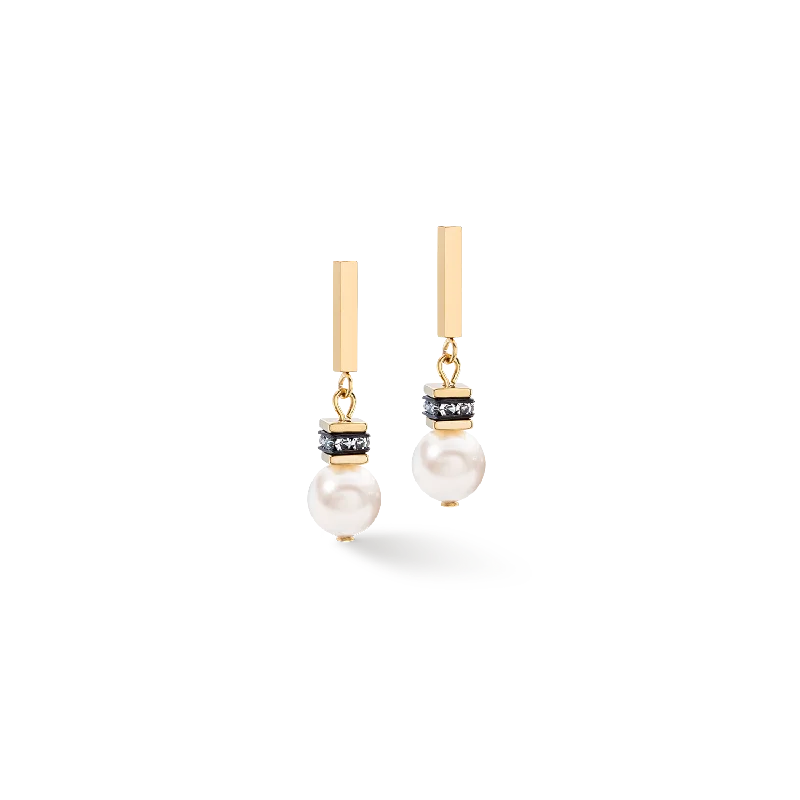 Round gold earrings for women-GeoCUBE® Iconic Pearl Mix earrings gold-white