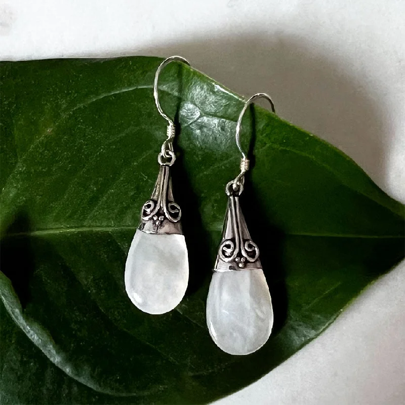 Crystal earrings for women-Mother-of-Pearl Filigree Earrings - Sterling Silver, Indonesia