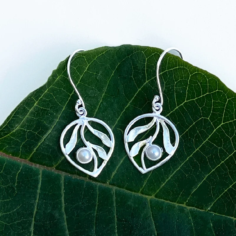 Colored drop earrings for women-Whispering Leaf Earrings - Sterling Silver, Indonesia