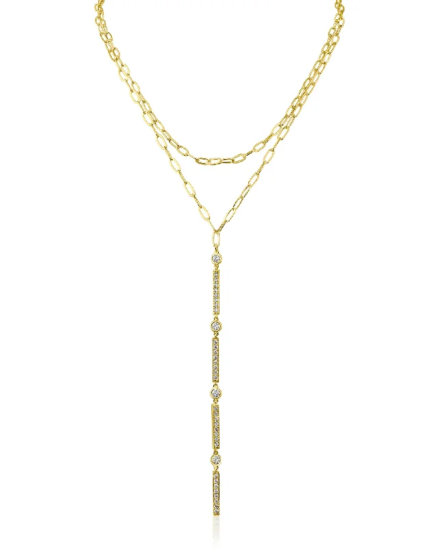 Long necklace for women-Pave Bar Y-Necklace