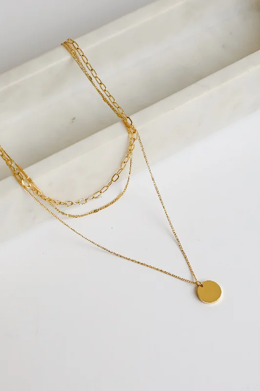 Circle pendant necklace for women-Ruby Gold Layered Chain Necklace