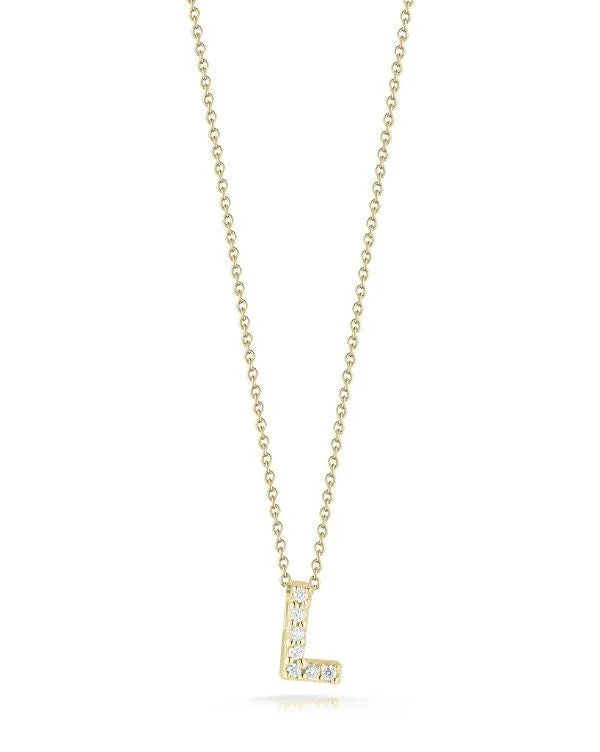 Diamond pendant necklace for women-18K YELLOW GOLD TINY TREASURES DIAMOND LOVE LETTER “L” NECKLACE