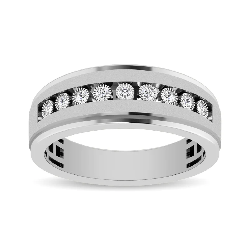 Engagement ring with colored stones for women-10K White Gold 1/10 Ct.Tw. Diamond Illusion Mens Band