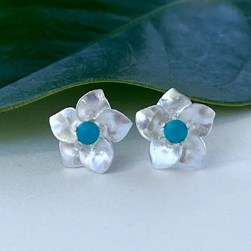 Statement earrings for women-Turquoise Flower Studs - Sterling Silver, Indonesia