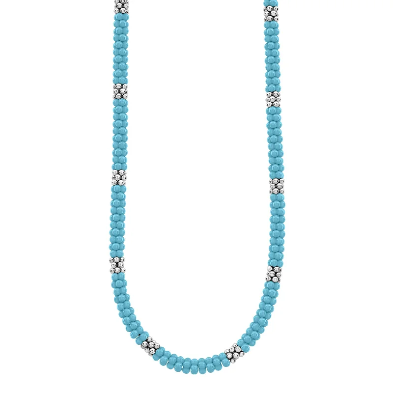 Simple necklace for women-Blue Caviar Silver Station Ceramic Beaded Necklace 5mm