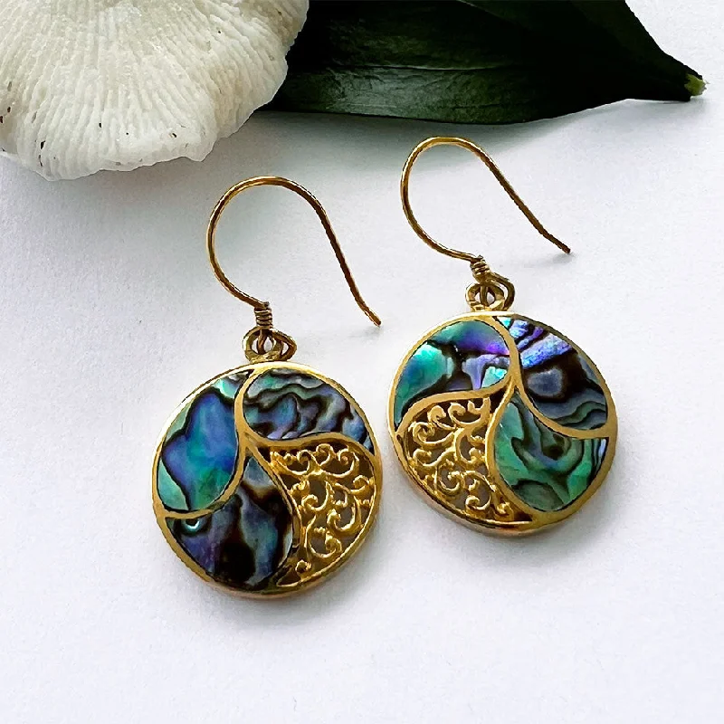 Diamond drop earrings for women-Abalone Filigree Earrings - Brass, Indonesia