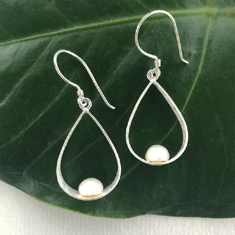 Glamorous earrings for women-Elegant Teardrop Pearl Earrings - Sterling Silver, Indonesia