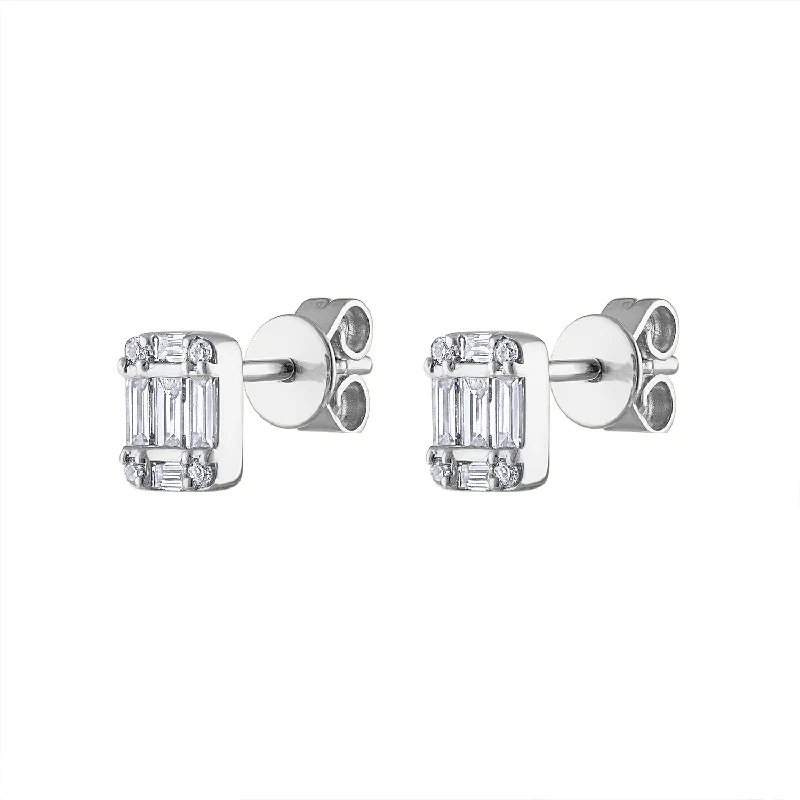 Round diamond earrings for women-14KT GOLD DIAMOND BAGUETTE STUD EARRING