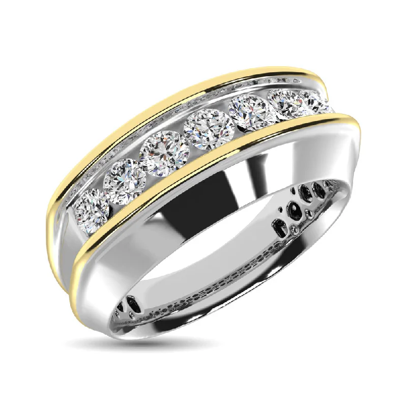 Custom engagement ring design for women-10K White Gold with Accent of 10K Yellow Gold 1/2 Ct.Tw. Diamond 7 Stone Mens Band