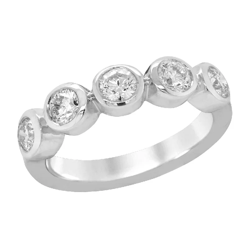 Diamond engagement ring for women-WHITE GOLD ANNIVERSARY RING WITH 5 BEZEL SET DIAMONDS, 3/4 CT TW