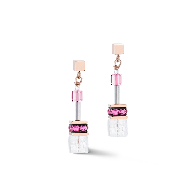 Pearl earrings for women-GeoCUBE® Iconic Nature earrings pink white