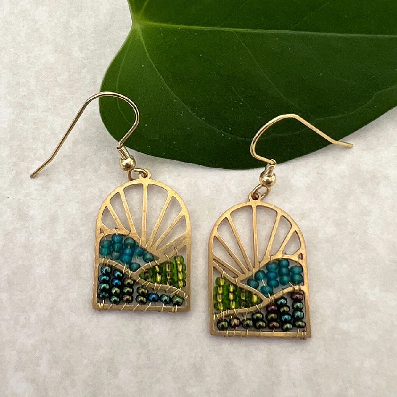 Silver earrings for women-Sunrise Beaded Earrings, Guatemala