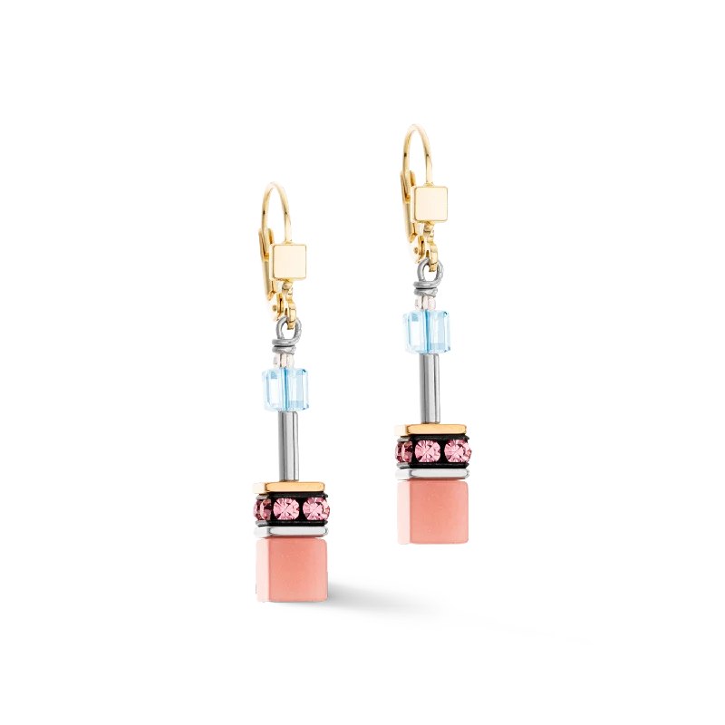 Art deco earrings for women-GeoCUBE® Iconic earrings aqua-apricot