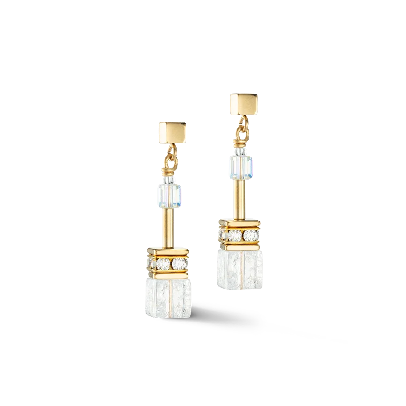 Ruby earrings for women-GeoCUBE® Iconic Nature earrings gold white