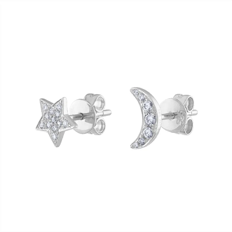 Colored gemstone earrings for women-14KT GOLD DIAMOND MOON AND STAR EARRING