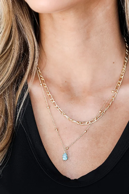 Pendant chain necklace for women-FINAL SALE - Kennedy Gold Layered Chain Necklace