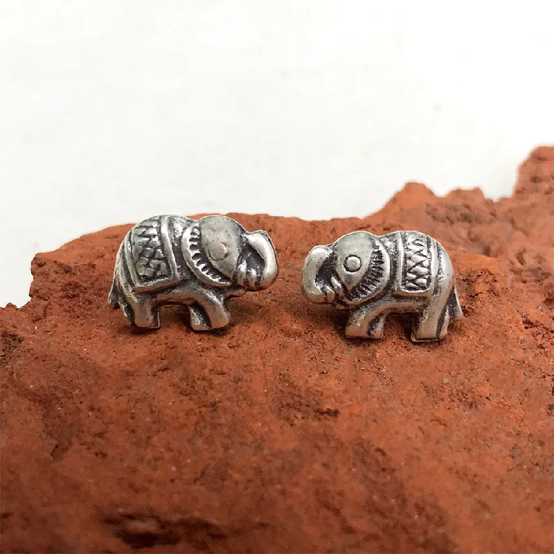 Sterling silver drop earrings for women-Hill Tribe Elephant Studs - Sterling Silver, Thailand