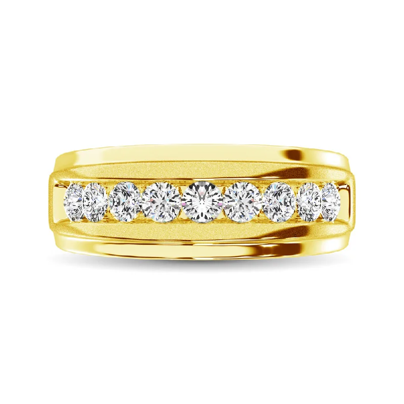 Custom birthstone engagement ring for women-10K Yellow Gold 1/6 Ct.Tw. Diamond Satin Finish Ladies Band