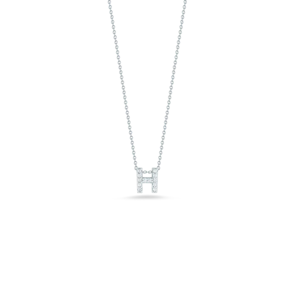 Stylish necklace for women-18K WHITE GOLD TINY TREASURES DIAMOND LOVE LETTER “H” NECKLACE