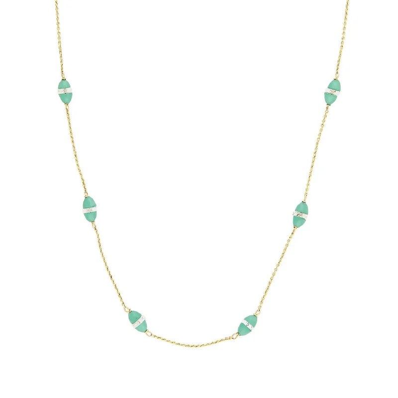 Zodiac necklace for women-Art Deco 9k Chrysoprase and Rock Quartz Crystal Necklace