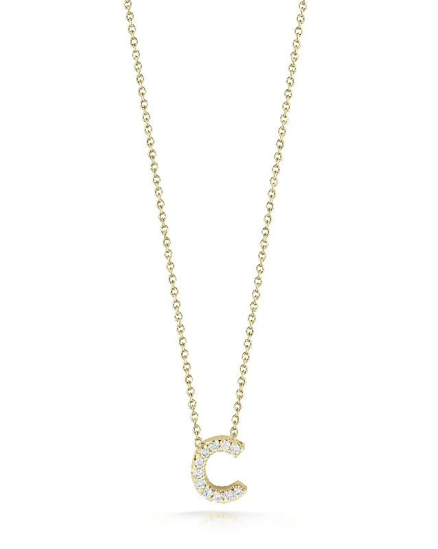 Gemstone necklace for women-18K YELLOW GOLD TINY TREASURES DIAMOND LOVE LETTER “C” NECKLACE