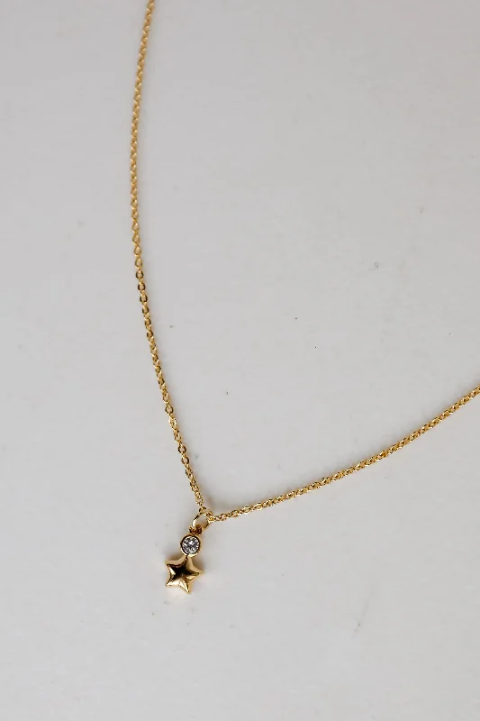 Gold bar necklace for women-Eleanor Gold Rhinestone Star Charm Necklace