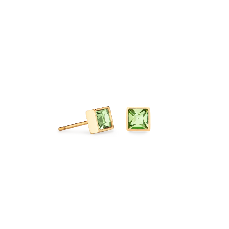 Pearl earrings for women-Brilliant Square small earrings gold green