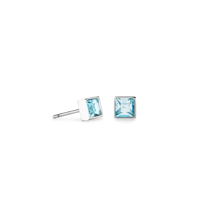 Huggie earrings for women-Brilliant Square small earrings silver aqua