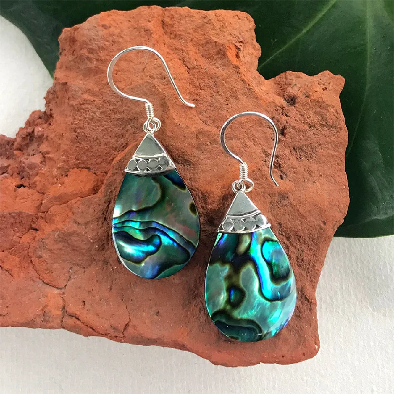 Simple earrings for women-Abalone Teardrop Earrings - Sterling Silver, Indonesia