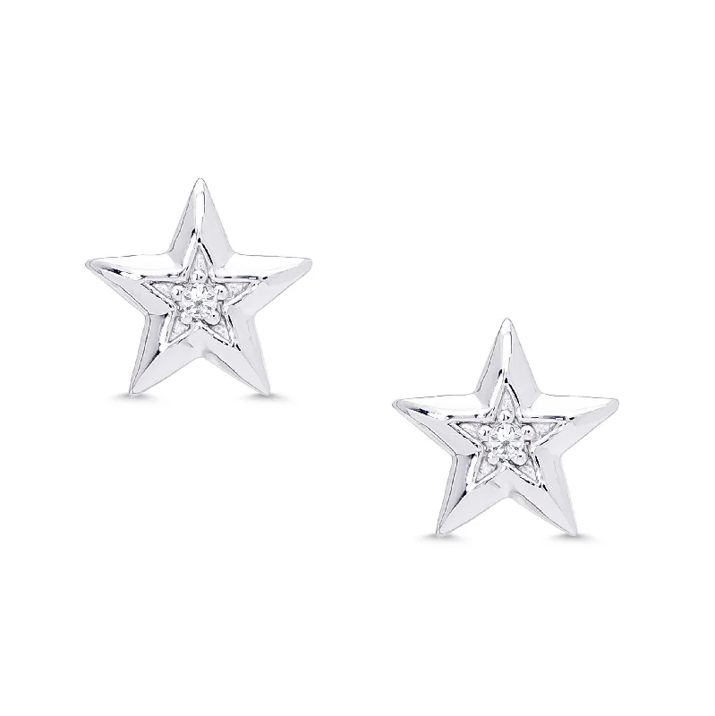 Personalized hoop earrings for women-CZ Star Stud Earrings in Sterling Silver