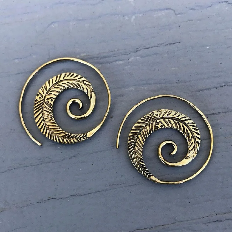 Long earrings for women-Spiral of Life Earrings - Brass, Thailand