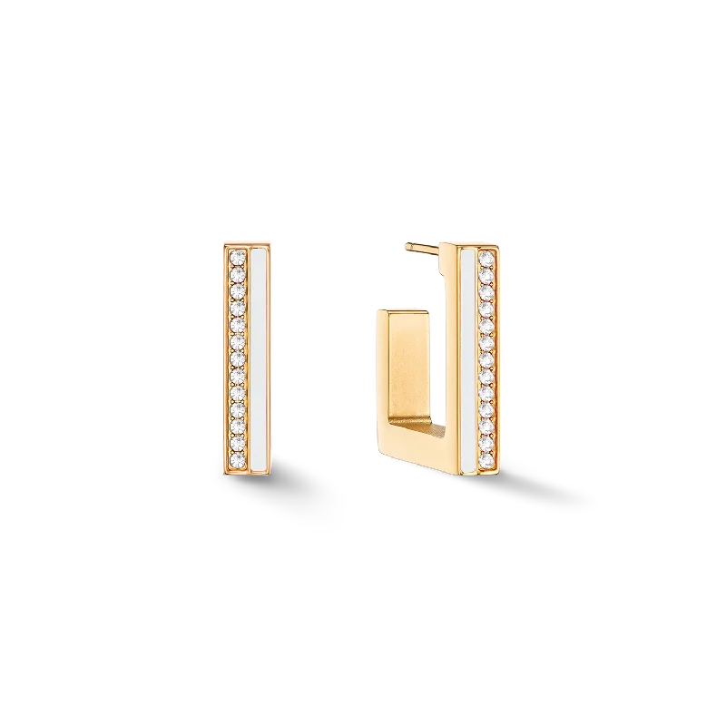 Fashion earrings for women-Earrings Hoops Square Stripes 20 gold-white