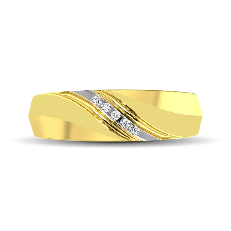 Modern engagement ring for women-Men's 1/20 Ctw. Diamond Slant Ring in 10K Yellow Gold