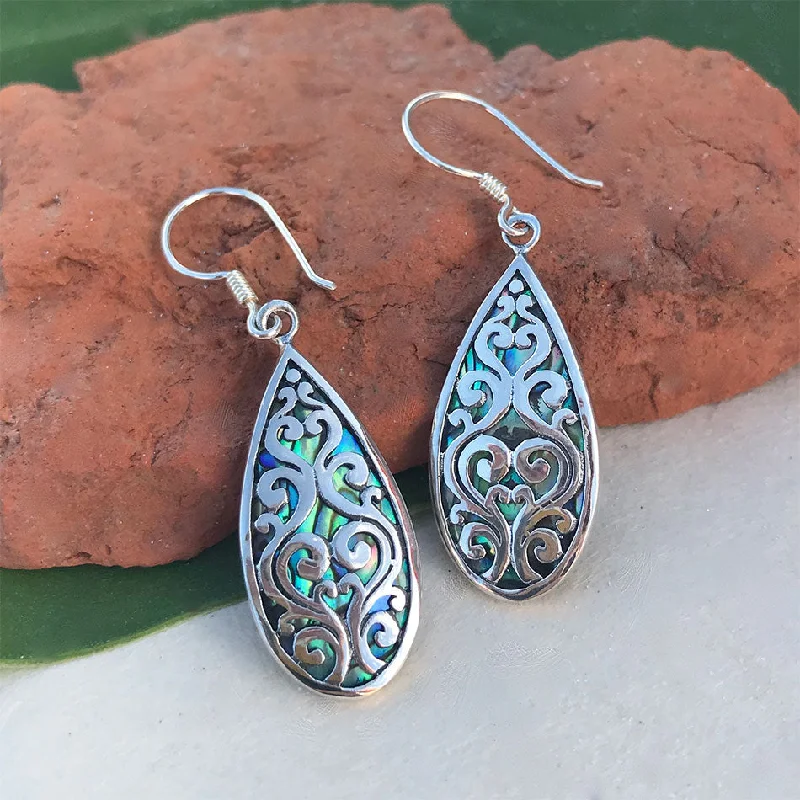 Custom diamond earrings for women-Burung Earrings with Abalone - Sterling Silver, Indonesia