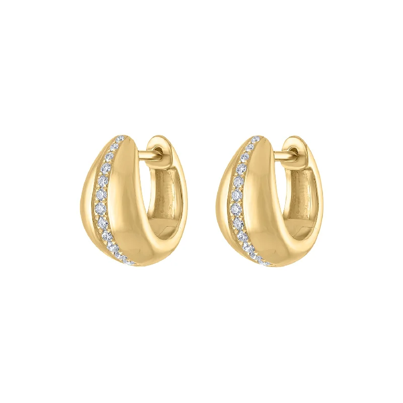 Dangle earrings for women-14KT GOLD DIAMOND ONE LINE TAPERED HUGGIE EARRING