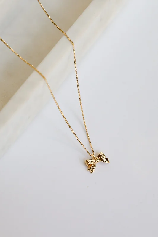 Adjustable necklace for women-Gemma Gold Bow Charm Necklace