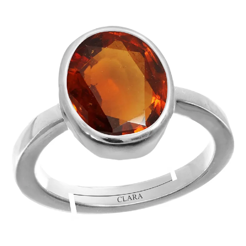 Cocktail ring for women-Certified Hessonite Gomed 4.8cts or 5.25ratti 92.5 Sterling Silver Adjustable Ring