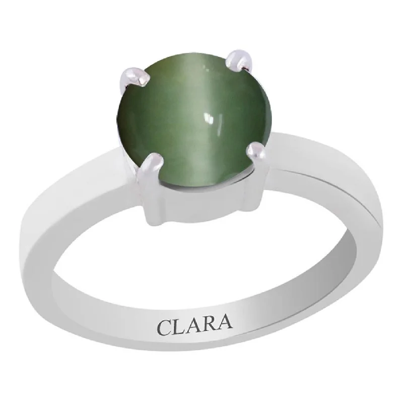 Engagement ring for women-Certified Cat's Eye Lehsuniya Prongs Silver Ring 3cts or 3.25ratti