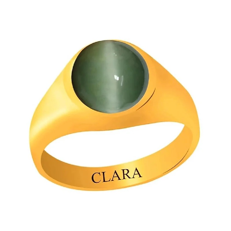 Two-tone ring for women-Certified Cats' Eye Lehsuniya Bold Panchdhatu Ring 9.3cts or 10.25ratti