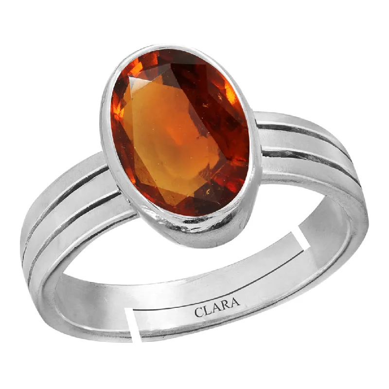 Engraved wedding ring for women-Certified Hessonite Gomed 3.9cts or 4.25ratti 92.5 Sterling Silver Adjustable Ring