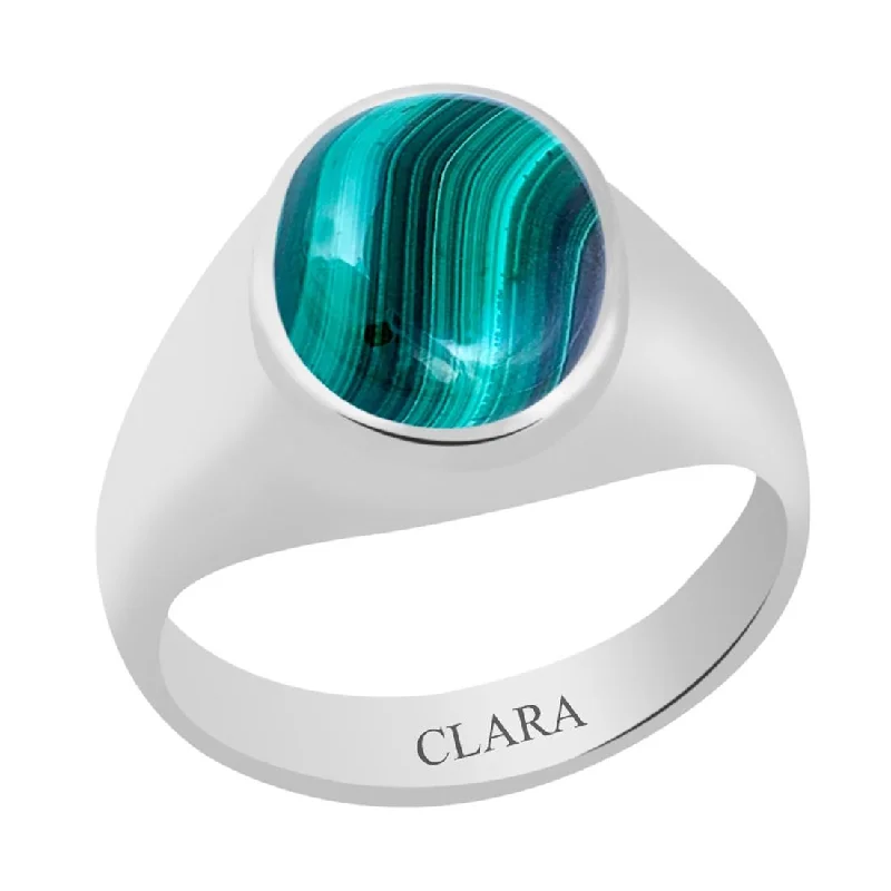 Wedding ring set for women-Certified Malachite (Dana Firang) Bold Silver Ring 6.5cts or 7.25ratti