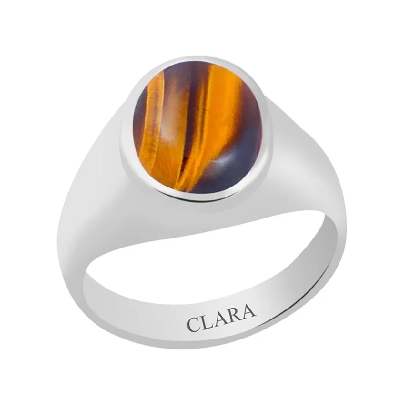 Two-tone ring for women-Certified Tiger Eye Bold Silver Ring 9.3cts or 10.25ratti