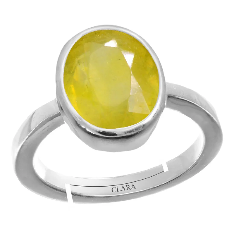 Silver ring for women-Certified Yellow Sapphire Pukhraj 5.5cts or 6.25ratti 92.5 Sterling Silver Adjustable Ring