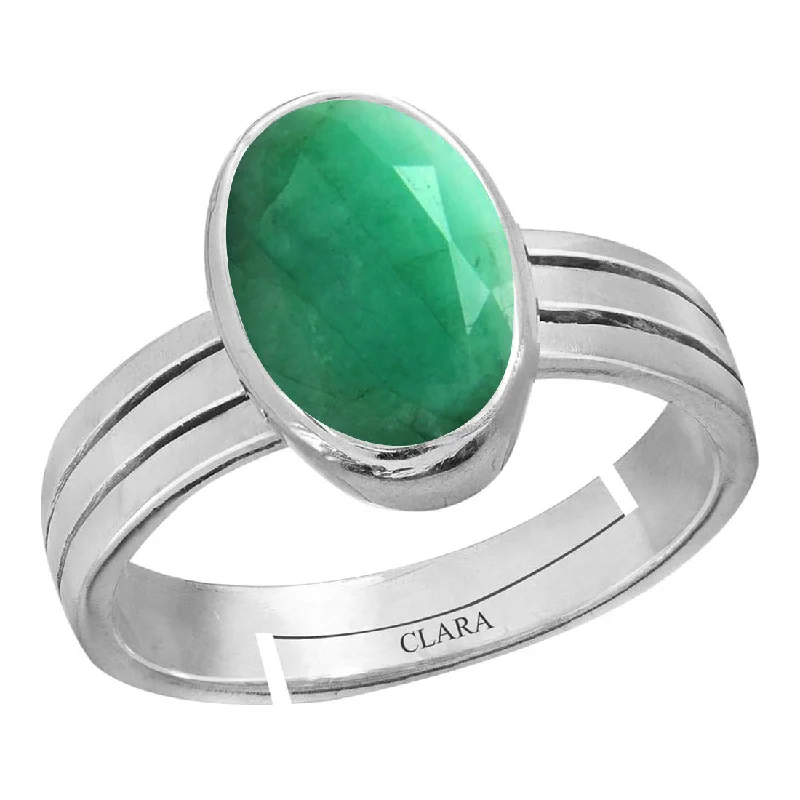 Platinum wedding band for women-Certified Emerald Panna 7.5cts or 8.25ratti 92.5 Sterling Silver Adjustable Ring